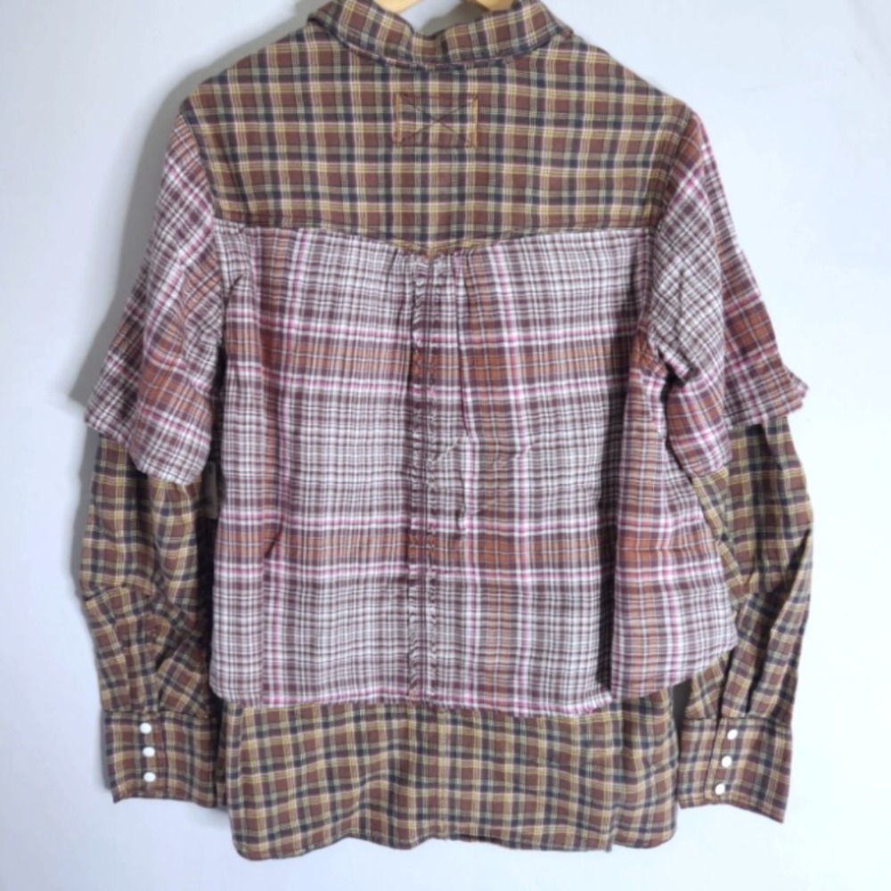 NWT Free People Layer It Up Plaid Top Womens Small Snap Overlay Long Sleeve $168 - Picture 5 of 12
